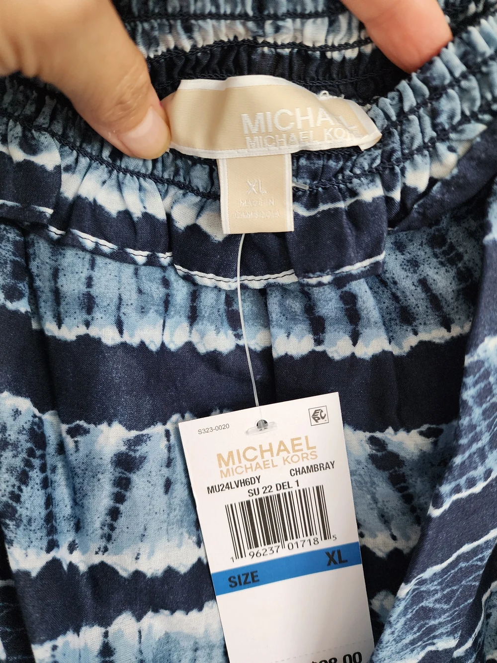 MICHAEL Michael Kors Blue White Tie Dye Off Shoulder Top XL NWT